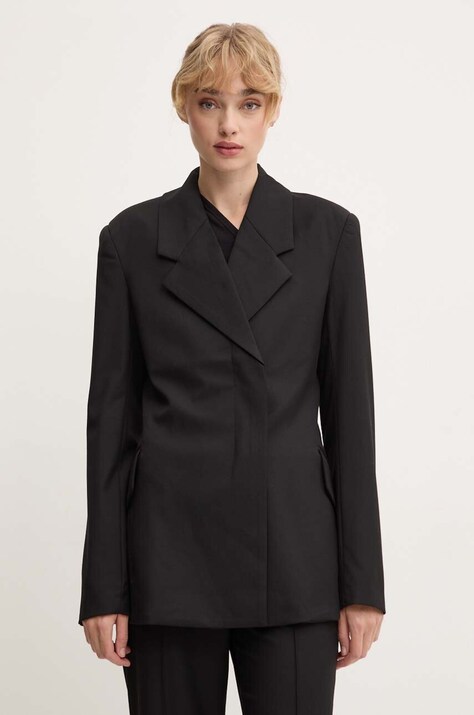 Sako s prímesou vlny Remain Fitted Blazer čierna farba, dvojradové, jednofarebné, 501915100