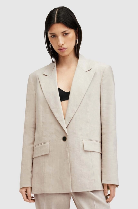 Піджак AllSaints WHITNEY BLAZER колір бежевий однобортний однотонний W016QA