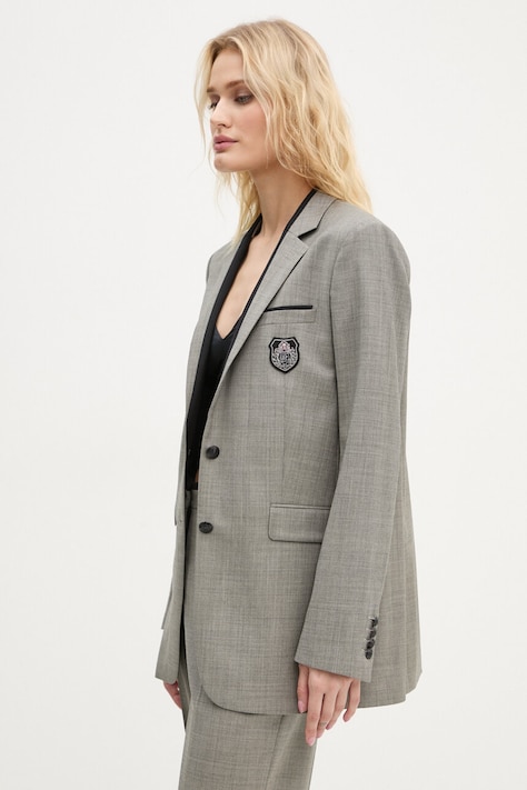 The Kooples geaca de lana culoarea gri, un singur rand de nasturi, neted, FVES29007K