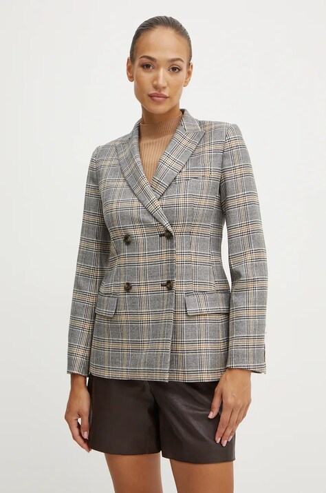 Шерстяной пиджак Weekend Max Mara цвет чёрный двубортный узор 2425046052600