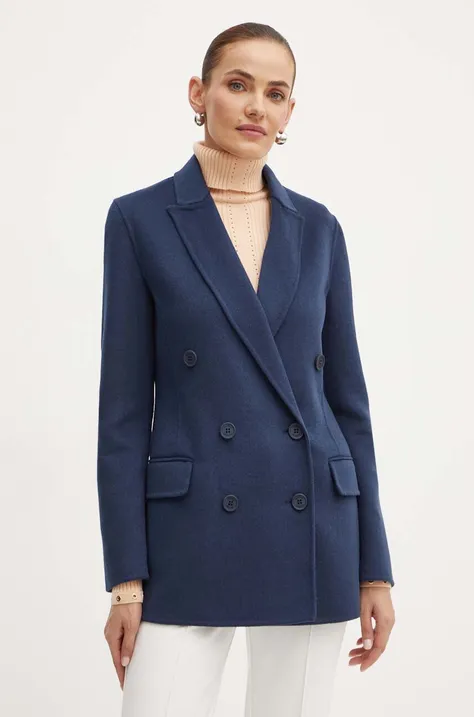 Вовняна куртка Twinset колір синій перехідна 242TP2063