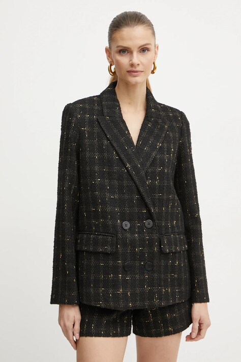 Twinset sacou culoarea negru, cu doua randuri de nasturi, modelator, 242TT2154