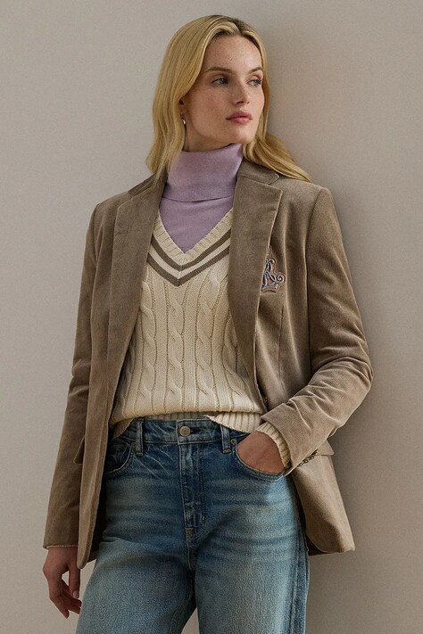 Suknjič iz rebrastega žameta Lauren Ralph Lauren rjava barva, 200956574