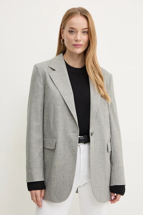 Boss Orange blézer gyapjú keverékből szürke, sima, egysoros gombolású, 50524402