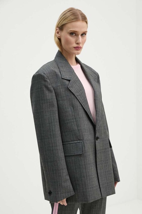 MSGM geaca de lana culoarea gri, un singur rand de nasturi, neted, 3742MDG03.247825