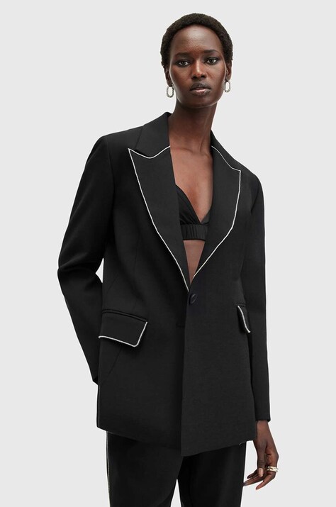 Sako s prímesou vlny AllSaints ATLAS KRYS BLAZER čierna farba, jednoradová, jednofarebná, W005QB