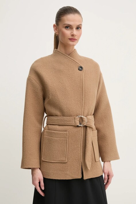 Шерстяное пальто La Petite Française цвет коричневый переходное PFVITALE