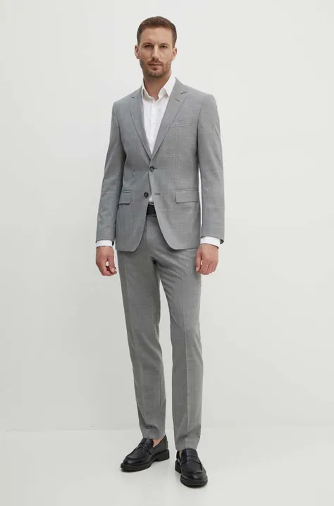Moška obleka s primesjo volne BOSS siva barva, 50521670