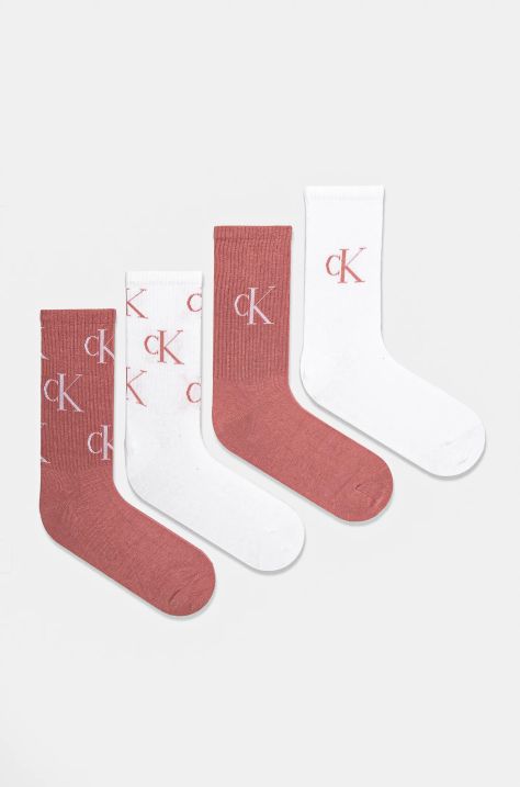 Nogavice Calvin Klein Jeans 4-pack ženske, oranžna barva, 701229463