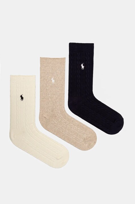 Nogavice Polo Ralph Lauren 3-pack ženske, mornarsko modra barva, 455955242