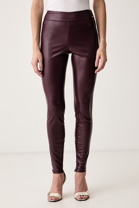 Guess Spodnie damskie z imitacji skóry PRESCILLA bordowe high waist W4BB18 WGIK0