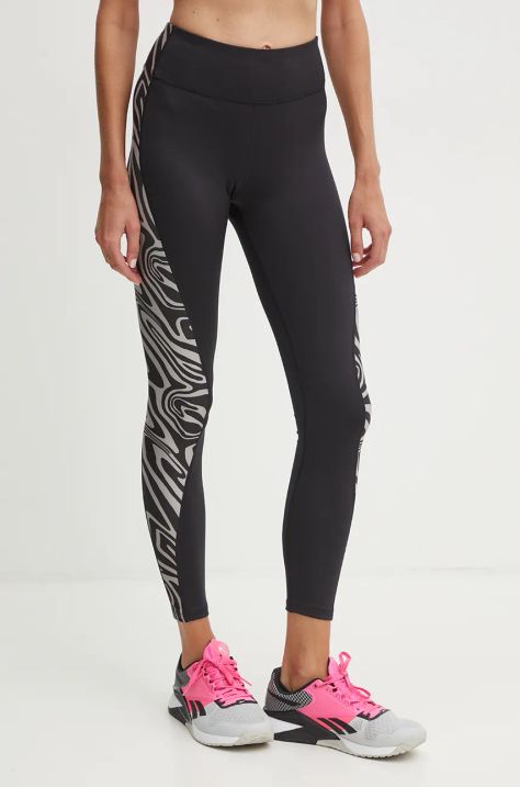 Reebok leggins de antrenament Modern Safari culoarea negru, cu imprimeu, 100206427