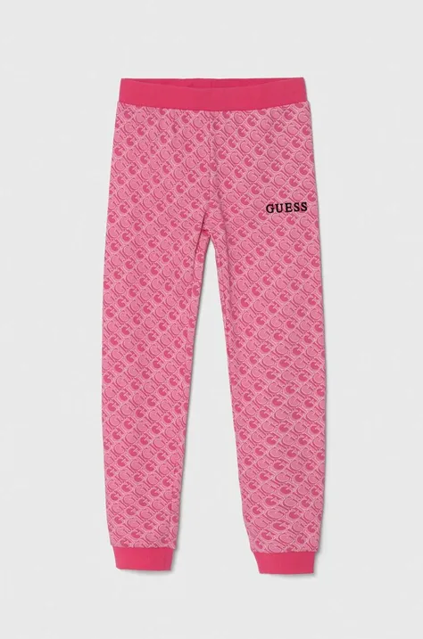 Guess spodnie dresowe bawełniane dziecięce kolor różowy wzorzyste J4YQ11 KA6R4