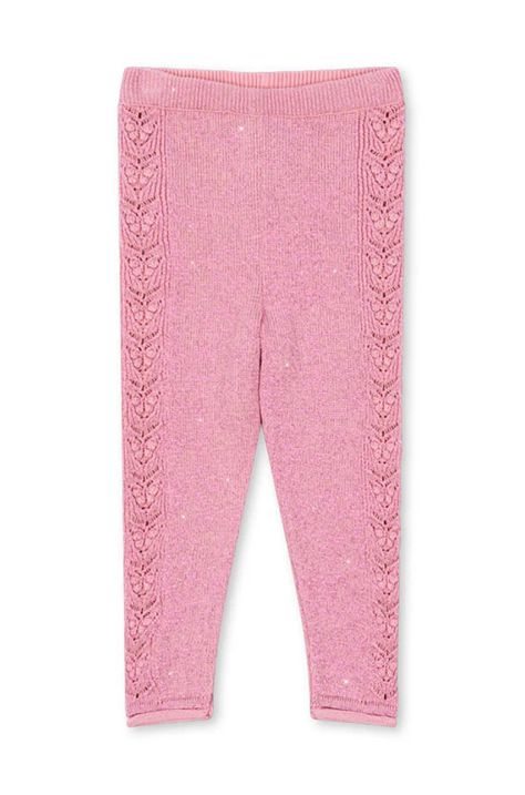 Konges Sløjd legginsy dziecięce CABBY KNIT PANTS kolor różowy z aplikacją KS101447