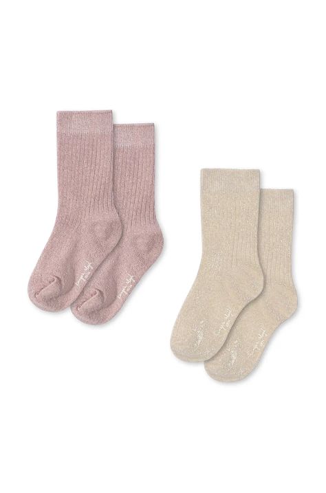 Konges Sløjd skarpetki dziecięce 2 PACK RIB GLITTER SOCKS 2-pack kolor różowy KS101856