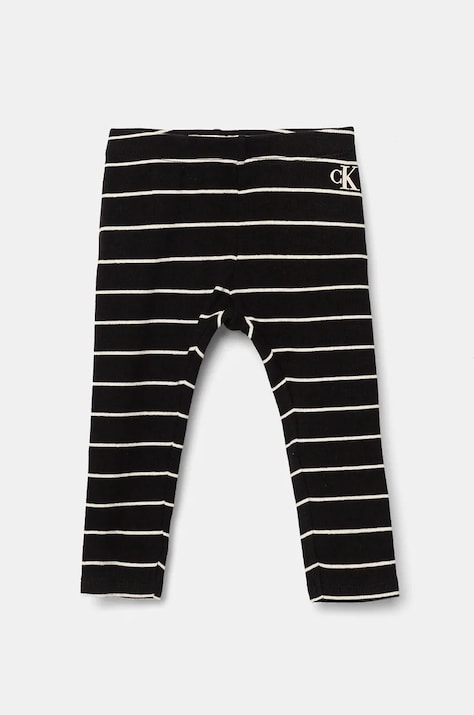 Legíny pre bábätká Calvin Klein Jeans čierna farba, vzorované, IN0IN00221
