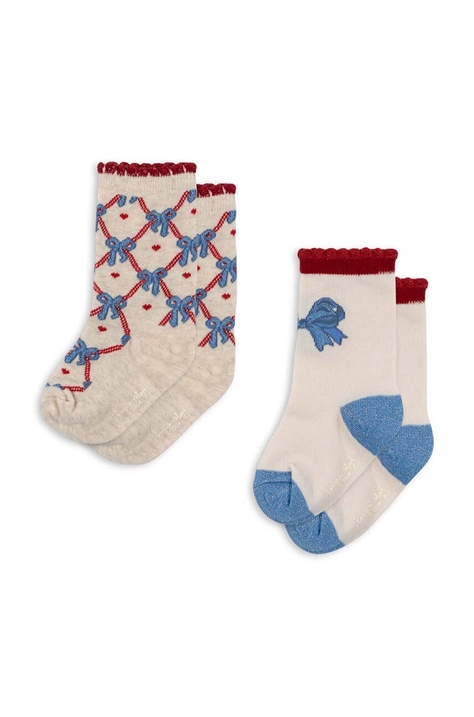 Konges Sløjd skarpetki dziecięce JAQUARD BOW SOCKS 2-pack kolor beżowy KS101359