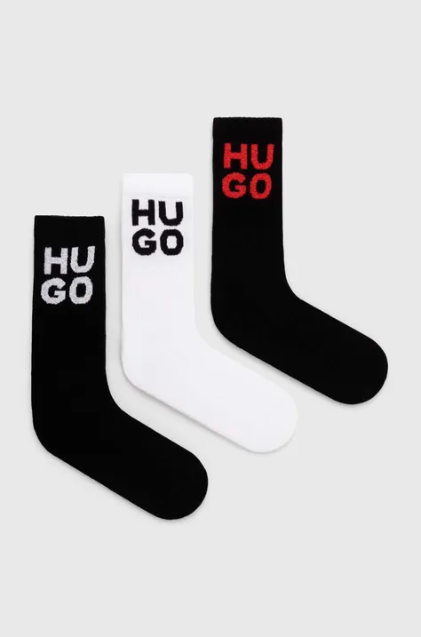 Ponožky HUGO 3-pack pánské, černá barva, 50518606