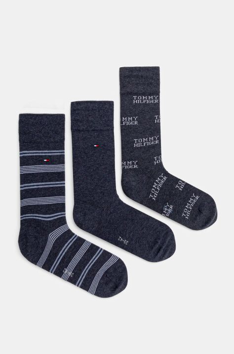 Ponožky Tommy Hilfiger 3-pack pánské, modrá barva, 101013215