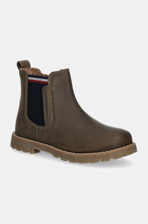 Detské zimné kožené topánky Tommy Hilfiger zelená farba, T1X5-33700