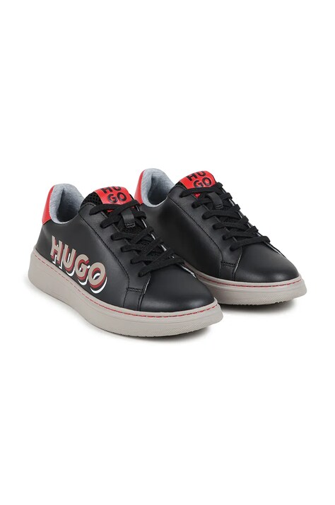 Παιδικά δερμάτινα αθλητικά παπούτσια HUGO χρώμα: μαύρο, G00246