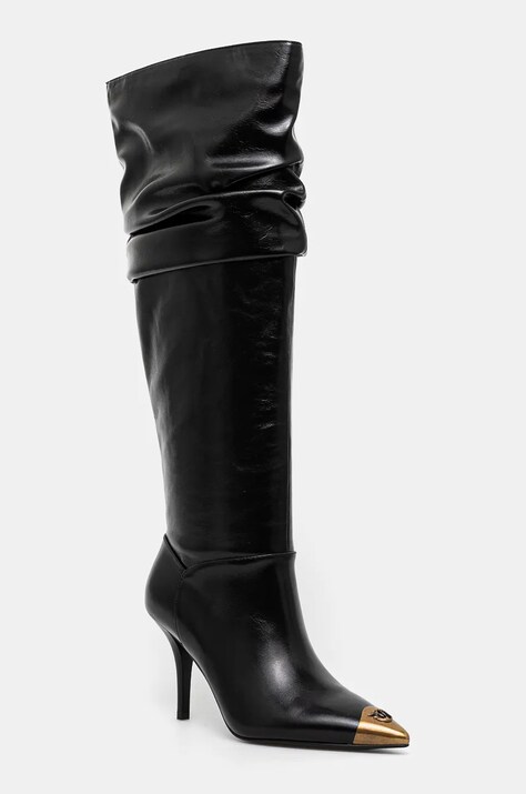 Кожаные сапоги Pinko Lucy женские цвет чёрный на шпильке SD0179 P043 Z99