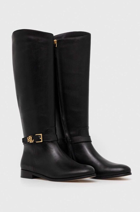 Кожаные сапоги Lauren Ralph Lauren Brooke Tall женские цвет чёрный на плоском ходу 802937804001