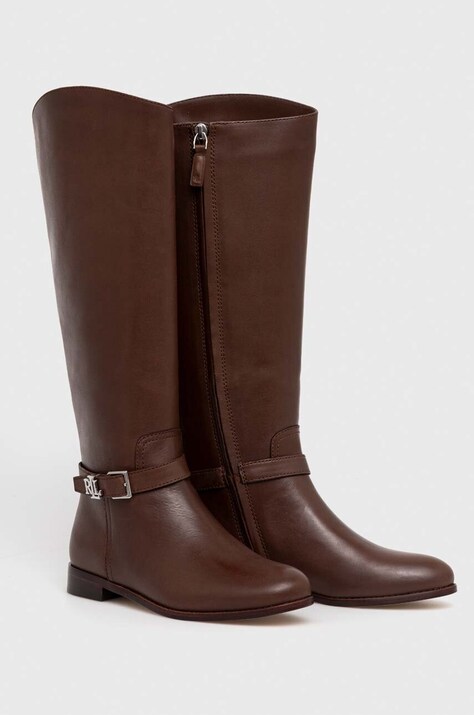 Lauren Ralph Lauren ghete de piele Brooke Tall femei, culoarea maro, cu toc plat, 802937804003