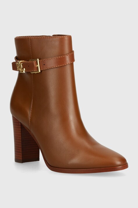 Δερμάτινες μπότες Lauren Ralph Lauren Bailey γυναικείες, χρώμα: καφέ, 802937808002