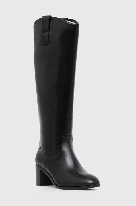 Usnjeni elegantni škornji Lauren Ralph Lauren Carla ženski, črna barva, 802937812001