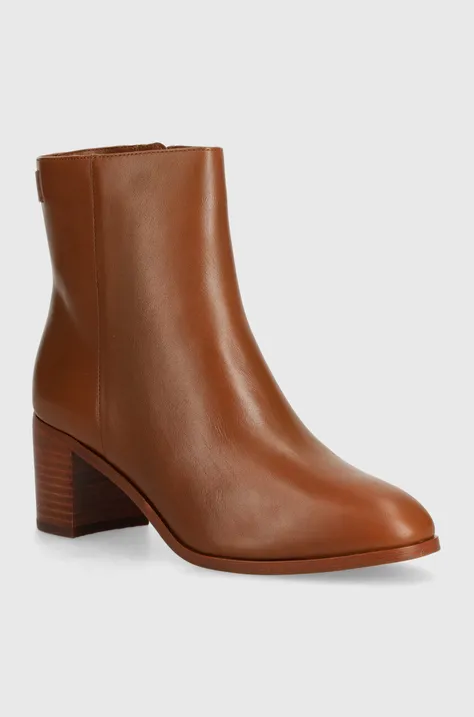Kožené kotníkové boty Lauren Ralph Lauren Cassie dámské, hnědá barva, na podpatku, 802937813002