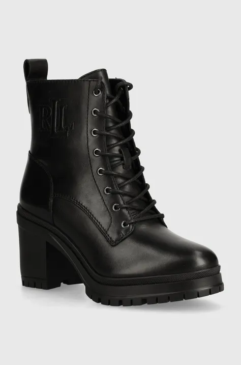 Kožené členkové topánky Lauren Ralph Lauren Cameron dámske, čierna farba, na podpätku, 802937826001