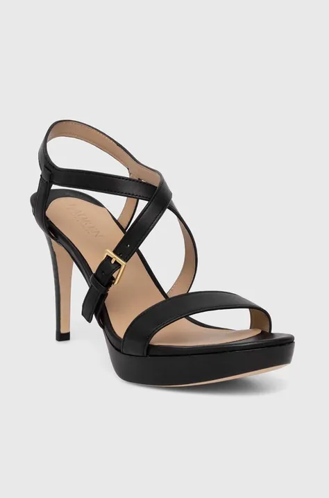 Usnjeni sandali Lauren Ralph Lauren Kerri črna barva, 802942777001