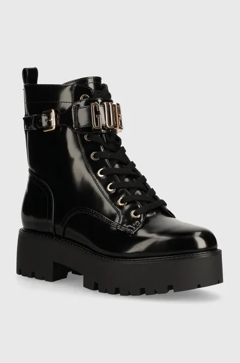 Členkové topánky Guess VAIRES dámske, čierna farba, na platforme, FLTSOM PAT10