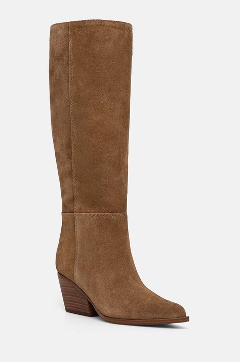 Guess cizme din piele intoarsa CALLY femei, culoarea maro, cu toc drept, FLTCAL SUE11