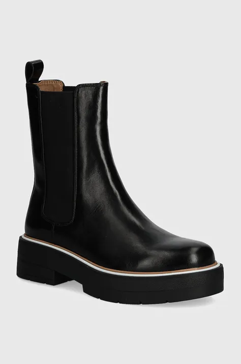 Kožené topánky chelsea BOSS Rebby dámske, čierna farba, na platforme, 50523611