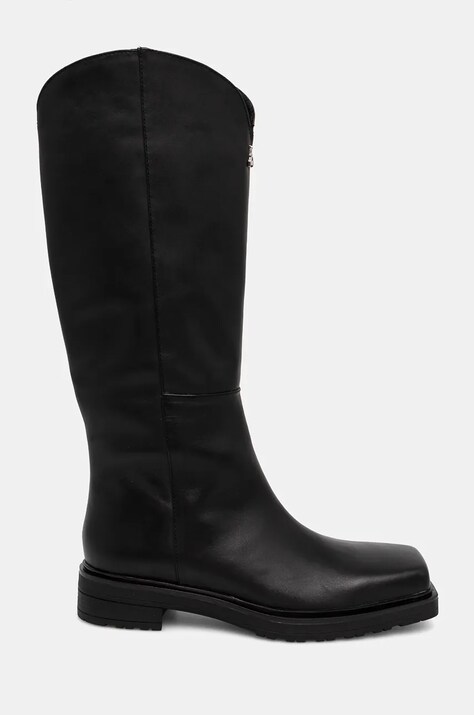 Patrizia Pepe ghete de piele femei, culoarea negru, cu toc plat, 8Y0096 L078 K103