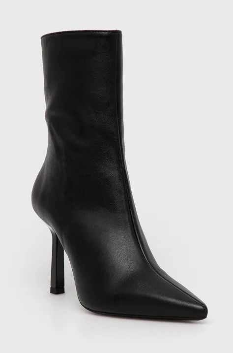 Členkové topánky HUGO Katniss dámske, čierna farba, na vysokom podpätku, 50523182