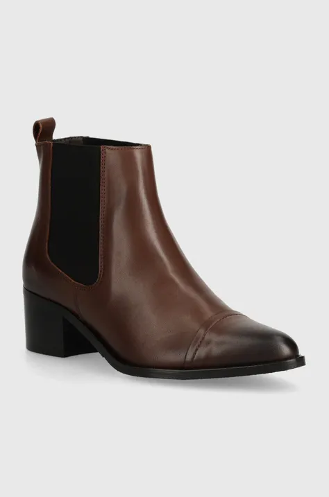 Kožené kotníkové boty Bianco BIACAROL dámské, hnědá barva, na podpatku, 26-50096