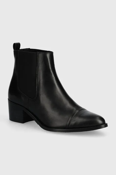 Kožené kotníkové boty Bianco BIACAROL dámské, černá barva, na podpatku, 26-50096