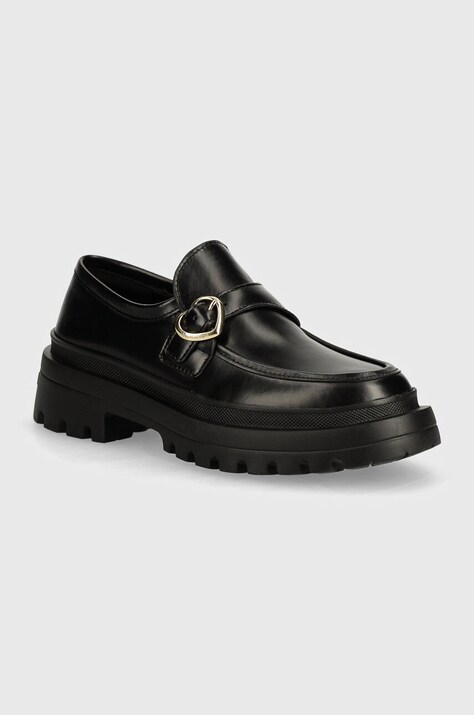Кожаные мокасины Love Moschino женские цвет чёрный на плоском ходу JA10275G1LIA0000