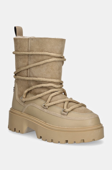 Зимові чоботи Tommy Hilfiger REAL SHEARLING LACE-UP SNOWBOOT колір бежевий FW0FW08085