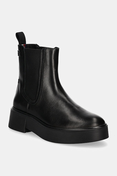 Δερμάτινες μπότες τσέλσι Tommy Hilfiger MINIMAL LEATHER CHELSEA LOGOTAPE γυναικείες, χρώμα: μαύρο, FW0FW08095