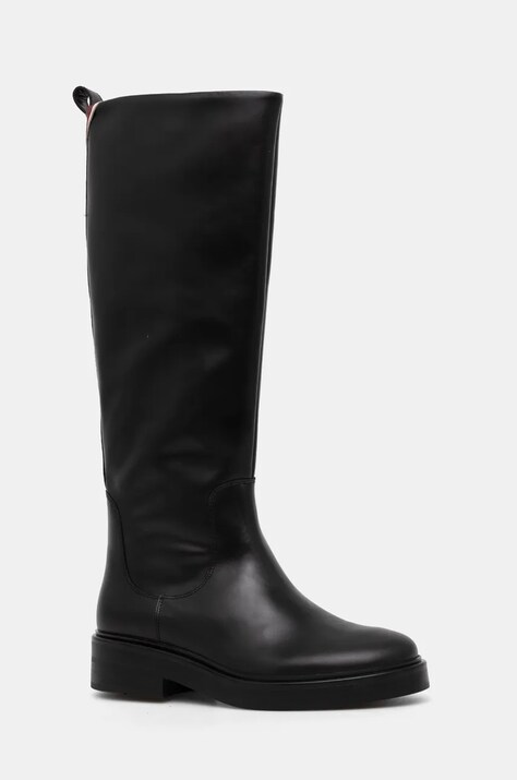 Кожаные сапоги Tommy Hilfiger PREMIUM LEATHER LONG BOOT женские цвет чёрный на плоском ходу FW0FW08180