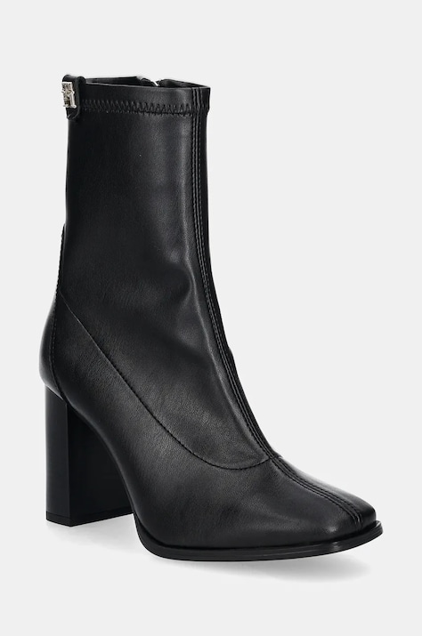 Μποτάκια Tommy Hilfiger PARTY LEATHER SOCK HEEL BOOTIE χρώμα: μαύρο, FW0FW08250