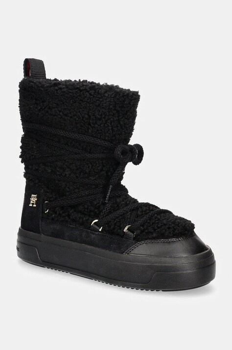 Tommy Hilfiger cizme de iarna LACE-UP FAUX SHEARLING SNOWBOOT culoarea negru, FW0FW08252