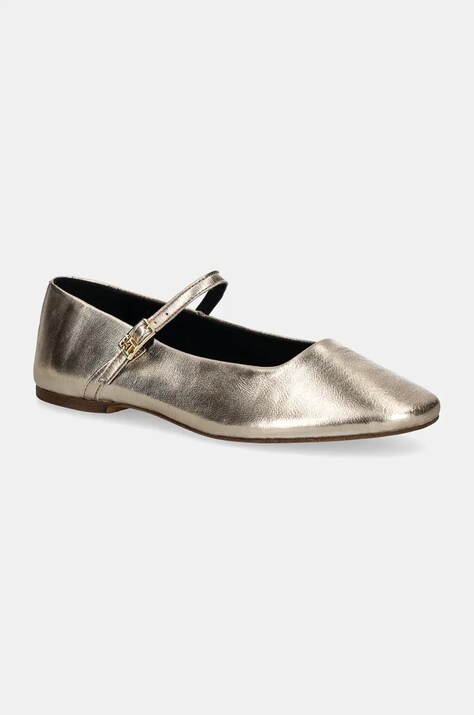 Tommy Hilfiger balerini de piele PARTY MARYJANE BALLERINA METAL culoarea auriu, FW0FW08315