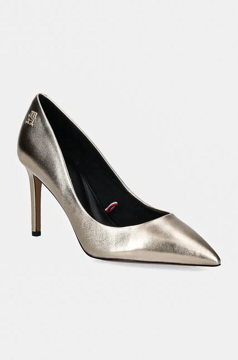 Tommy Hilfiger stilettos de piele PARTY POINTED METALLIC PUMP culoarea auriu, FW0FW08156