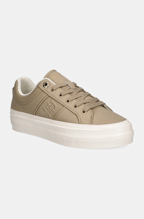 Δερμάτινα αθλητικά παπούτσια Tommy Hilfiger ESSENTIAL VULC SNEAKER MONOGRAM χρώμα: μπεζ, FW0FW07945