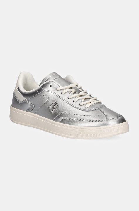 Δερμάτινα αθλητικά παπούτσια Tommy Hilfiger TH HERITAGE SNEAKER METALLICS χρώμα: ασημί, FW0FW08344